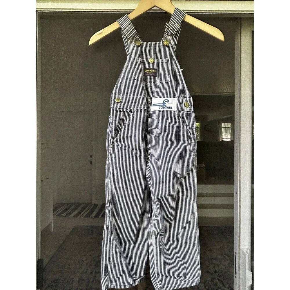 Vintage Osh Kosh RR Vestbak Overalls Bibs Childrens Union Hickory Stripe Conrail